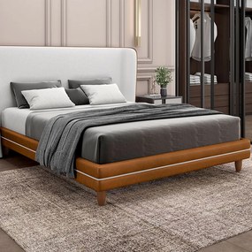 Cama Avulsa para Colchão Casal Torres Pés em Madeira PU Caramelo G91 - Gran Belo