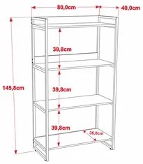 Estante Livreiro Prisma Estilo Industrial 80cm 4 Prateleiras C08 Preto