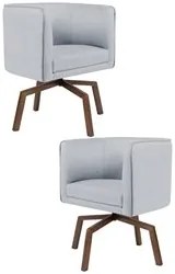 Kit 2 Poltronas Decorativas Base Ka Madeira Betina C-315 Linho Cinza -