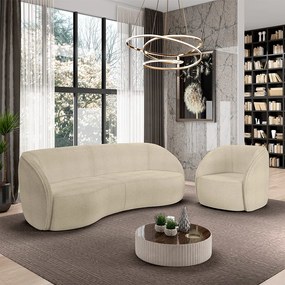 Conjunto Sofá Sala de Estar Bipartido 240cm e Poltrona Clarke Bouclê Bege G45 - Gran Belo