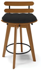 kit 02 Banquetas Giratória Costela Veludo Preto Base Madeira MA70 - DRossi