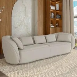 Sofá 3 Lugares 252cm Orgânico Pé Madeira Yume Suede Bege Z55 - Mpozena
