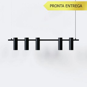 Pendente Tube Transpass Em Par 5,7X16,7X95Cm Alumínio 05Xmr16 - Qimpor... (PRETO)