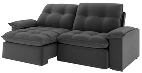 Sofá 2 Lugares Retrátil Bolívia 180 cm Veludo Grafite Pés Tabaco K01 - D'Rossi
