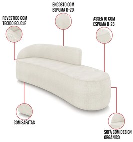 Sofá 4 Lugares Orgânico 220cm Morgan e 2 Poltronas Lua Bouclê Off White D03 - D'Rossi