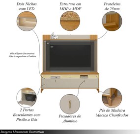 Conjunto Painel Extensível Rack 180cm LED Tremonti/Duarte TV até 55 Tauari/Off White G77 - Gran Belo