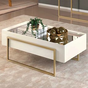 Mesa de Centro Suri 100% MDF Tampo com Espelho 91cm Off White
