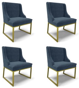 Cadeira Sala de Jantar Industrial Dourado Kit 4 Liz Suede D03 - D'Rossi - Azul Marinho