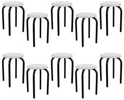 Kit 10 Banquetas Baixas Empilháveis em Aço Maviê Sintético Branco/Pret