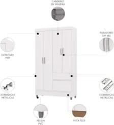 Guarda Roupa Solteiro 103cm Com 4 Portas Ideal Flex Branco - Vila Rica