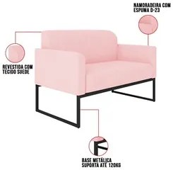 Kit Namoradeira e 1 Poltrona Decorativa Base Industrial Preta Maressa