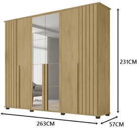 Guarda Roupa Amsterdã II 6 Portas Ripado com Espelho Cinamomo - RV Móveis