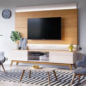Rack Bancada 2 Gavetas 218cm Amy Off White/Nature G29 - Gran Belo