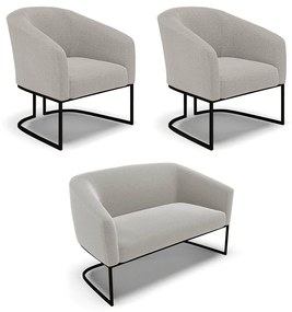 Namoradeira e 2 Poltronas Industrial Preto Stella Bouclê D03 - D'Rossi - Cinza