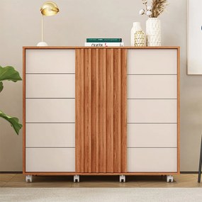 Cômoda Ripado Tulia 136cm 2 Portas 5 Gavetas MDP Freijo/OffWhite G11 - Gran Belo