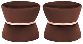 Kit 02 Puffs Decorativo Sala de Estar 45cm Dhaka Veludo Marrom G15 - Gran Belo
