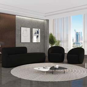 Sofá 4 Lugares Orgânico 220cm Morgan e 2 Poltronas Lua Suede Preto D03 - D'Rossi