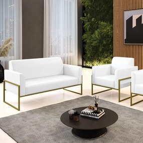 Sofá Namoradeira com Poltrona Base Industrial Alta Dourado Marisa Corano D03 - D'Rossi  - Branco
