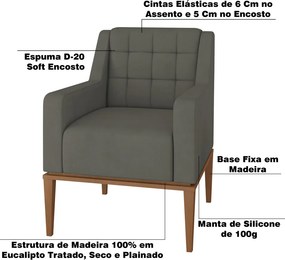 Poltrona Sala de Estar Decorativa Base Madeira Madonna Suede Grafite G52 - Gran Belo