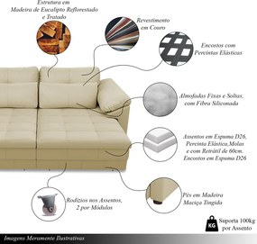 Sofá Retrátil Manual Sala de Estar Nolan Bipartido 297cm Conforto Premium em Couro Bege G58 - Gran Belo