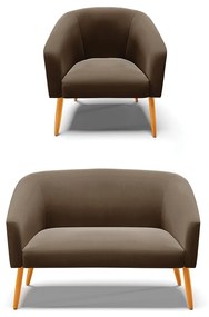 Sofá Namoradeira e Poltrona Pé Palito Castanho Stella Suede D03 - D'Rossi - Marrom