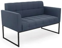 Sofá Namoradeira e 2 Poltronas Base Industrial Preto Ana Suede Azul Ma