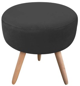 Puff Banqueta Berlim Redondo Suede Preto Pés Natural D'Rossi