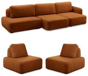 Conjunto Sala de Estar 1 Sofá Retrátil Modulado 402cm e 2 Poltronas Santiago Bouclê Terracota G89 - Gran Belo