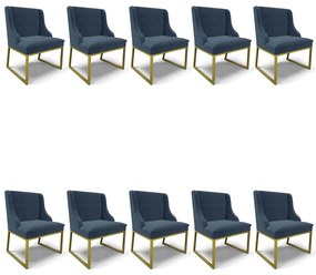 Cadeira Sala de Jantar Industrial Dourado Kit 10 Liz Suede D03 - D'Rossi - Azul Marinho