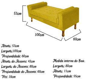 Recamier Félix Solteiro 100cm Suede Amarelo - ADJ Decor