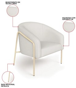 Poltrona Sala Industrial Alta Champanhe Stella Linho D03 - D'Rossi - Cinza