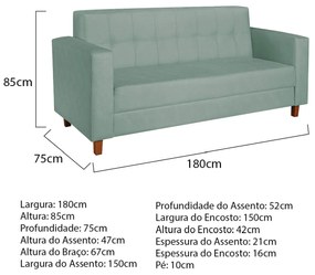 Sofá 2 Lugares Denver Suede Azul Tiffany - ADJ Decor