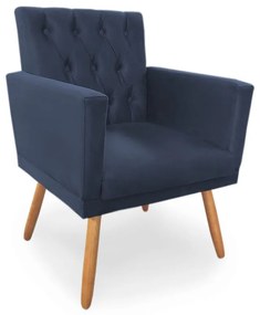 Kit 4 Poltronas Decorativas Clara Capitonê Pés Palito Suede Azul - Sheep Estofados