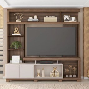 Estante TV 70 Pol 210cm Sala de Estar Mirel C01 - D'Rossi - Nogueira/Off White