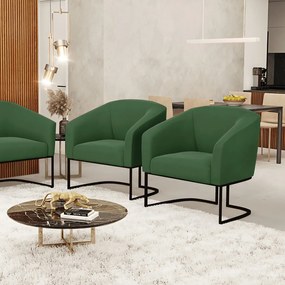 Cadeira Sala de Jantar Base Industrial Preto kit 2 Stella Suede D03 - D'Rossi - Verde