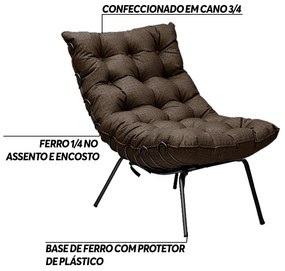 Poltrona Decorativa Sala de Estar Abel Base de Ferro Preto Linho Marrom G41 - Gran Belo