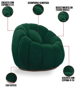 Sofá 2 Lugares com Puff e Poltrona Orgânica Fixa Cloud Bouclê E03 - D'Rossi - Verde
