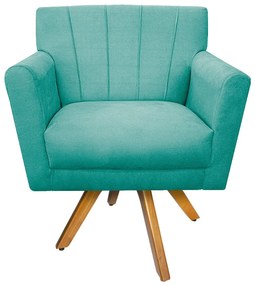 Poltrona Laura Base Giratória de Madeira Suede Azul Tiffany - ADJ Decor