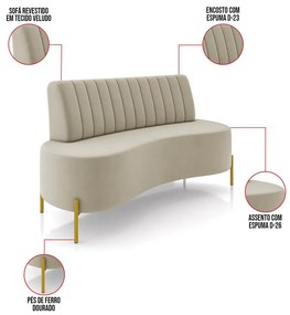 Poltrona Orgânica 2 Lugares 135cm Pé Ferro Dourado Maraú Veludo K01 - D'Rossi - Bege