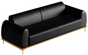 Sofá 3 Lugares Sala de Estar Bipartido Base de Madeira Euro 280 cm PU Preto G15 - Gran Belo