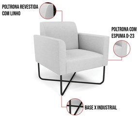 Poltrona Base X Industrial Preto Marisa Linho - A05 Cinza