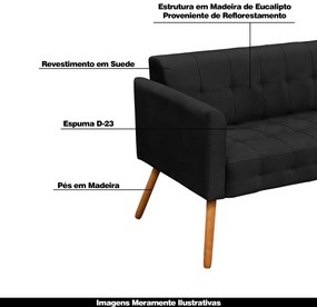 Poltrona Namoradeira Decorativa Pés Palito Karen Suede Preto G19 - Gran Belo