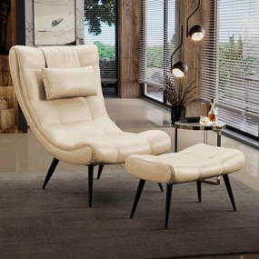 Kit 01 Poltrona e 01 Puff Sher Facto Pés Palito de Ferro D03 - D'Rossi - Bege