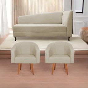 Kit Divã Recamier Heitor 160cm Lado Esquerdo e 02 Poltronas Luiza Suede - ADJ Decor