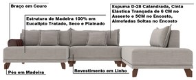 Sofá de Canto Direito 328cm Japa Linho Bege G52 - Gran Belo