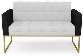 Sofá Namoradeira 2 Lugares Base Industrial Dourado Elisa Preto/Linho Cinza A05 D03 - D'Rossi