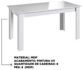 Mesa Fixa De Jantar Cozinha Multiuso 120x78cm - Branco
