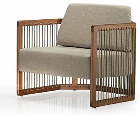 Poltrona Mava Estofado Algodão Corda Plana Madeira Cedro 76cm - 70620 Sun House