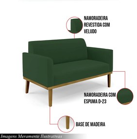 Poltrona Namoradeira Decorativa Isabella Pés Fixo em Madeira Castanho Veludo Verde Esmeralda G19 - Gran Belo