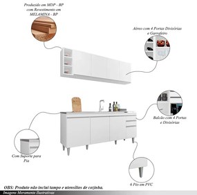 Conjunto Balcão de Cozinha para Pia Apex Armário Aéreo MDP/BP Branco G96 - Gran Belo